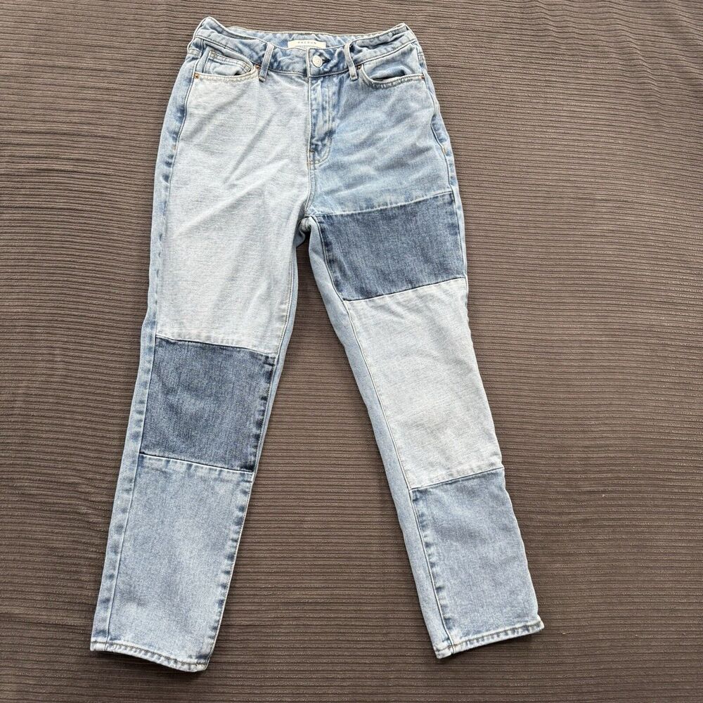 Pacsun Mom Jeans Women 25 Blue Cotton Colorblock Patchwork Light Wash Comfort.